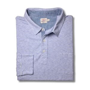 Faherty Brand Light Blue & White Striped Long Sleeve Polo Shirt XXL